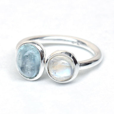 Natural Aquamarine & Moonstone 925 Sterling Silver Ring Adjustable,handmade Jewelry,gift for her - by Adorable Craft