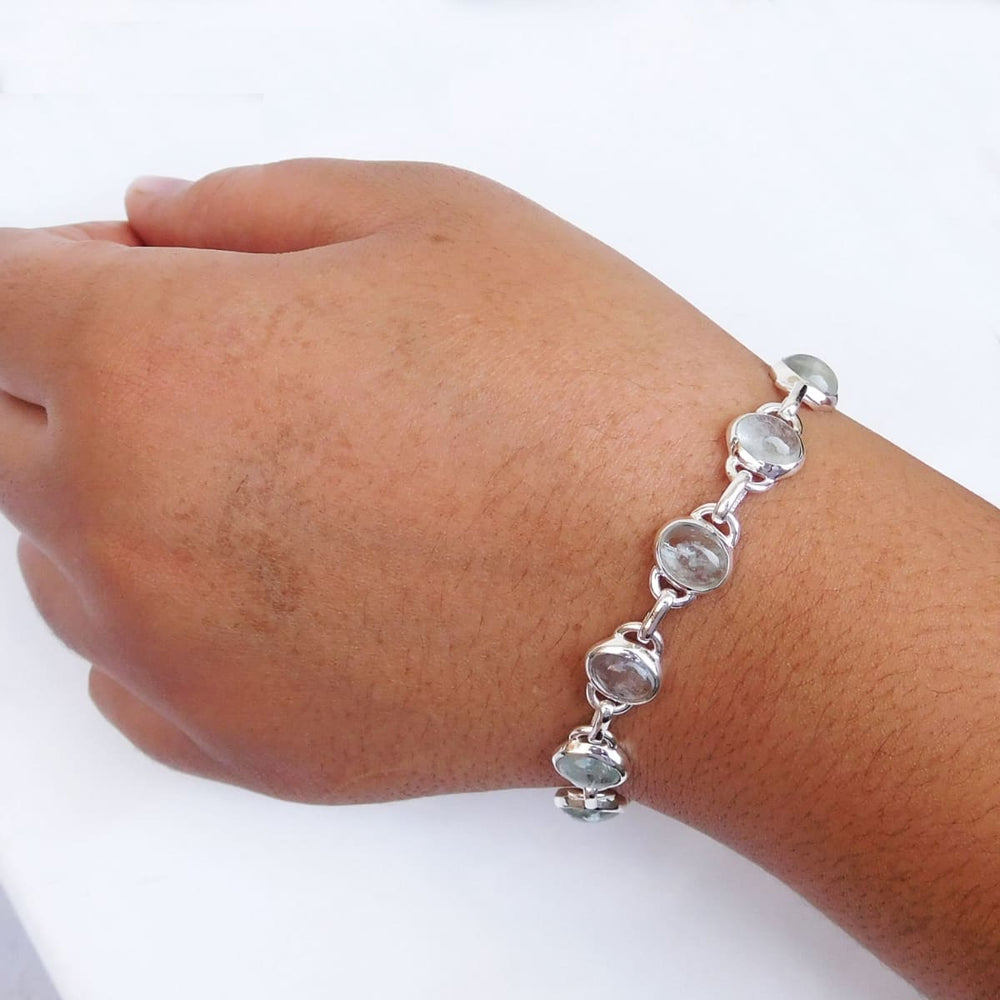 bracelets Natural Aquamrine Bracelet 925 Sterling Silver Gemstone Handmade Birthstone - by Arte De Joyas