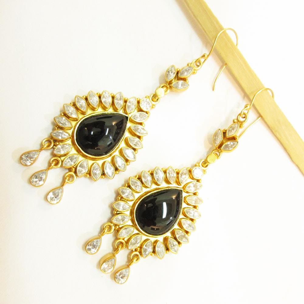 earrings Natural Black Onyx Cubic Zirconia 925 Sterling Silver earring Wedding Statement Earrings Vintage Jewellery - by Vidita Jewels
