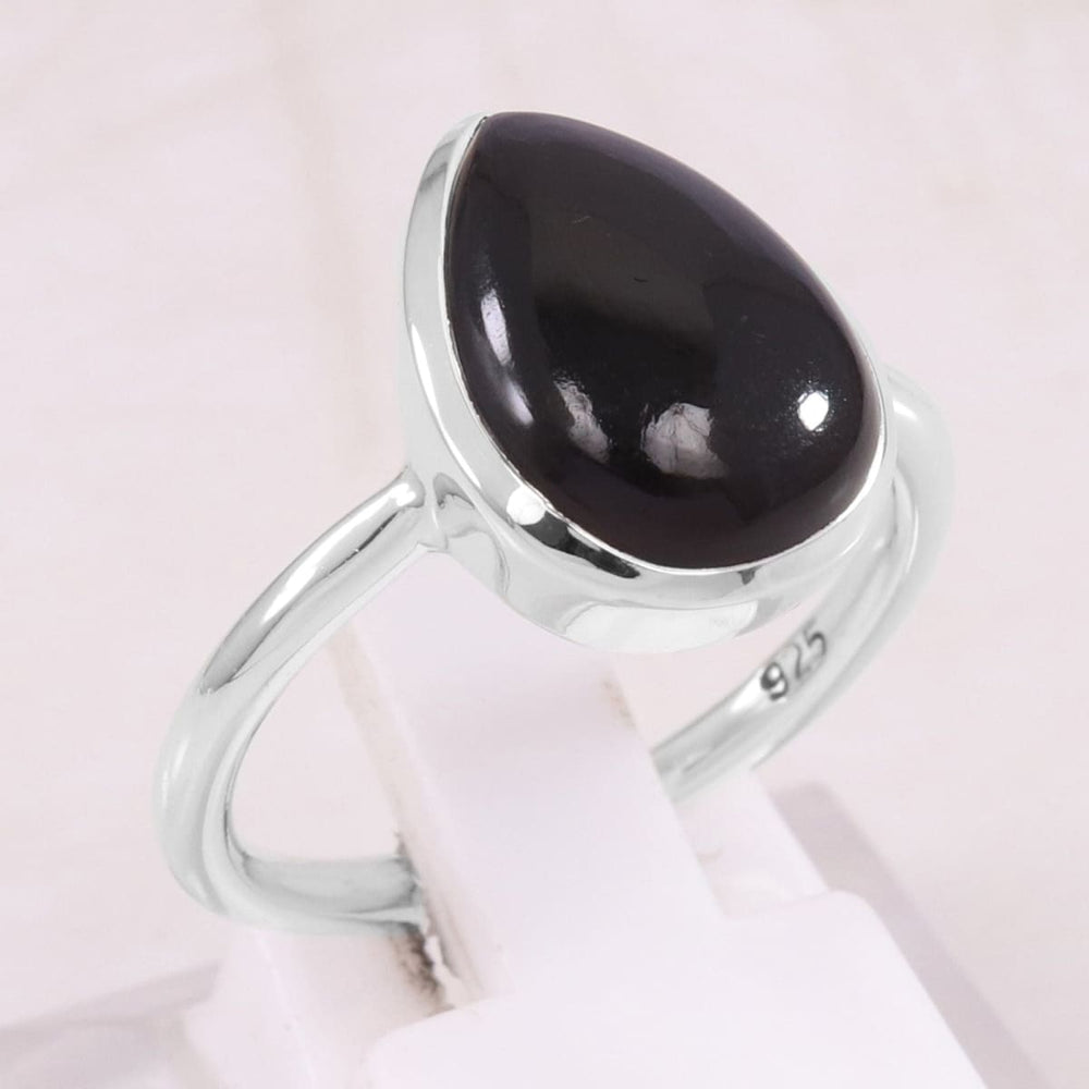 Natural Black Onyx Ring 925 Sterling Silver Stacking Solitaire - by Rajtarang