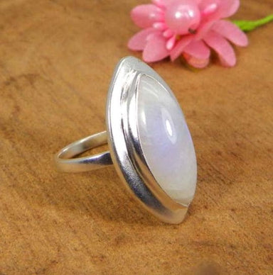 Natural Blue fire Rainbow Moonstone Ring Marquise - by Nehal Jewelry