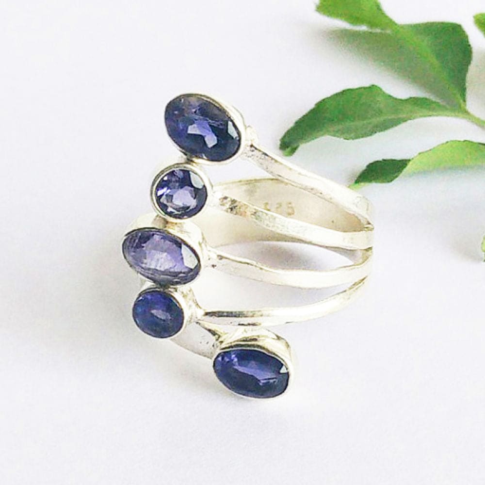 Necklaces Natural BLUE IOLITE Gemstone 925 Sterling Silver Jewelry Ring Handmade Gift All Size - by Zone