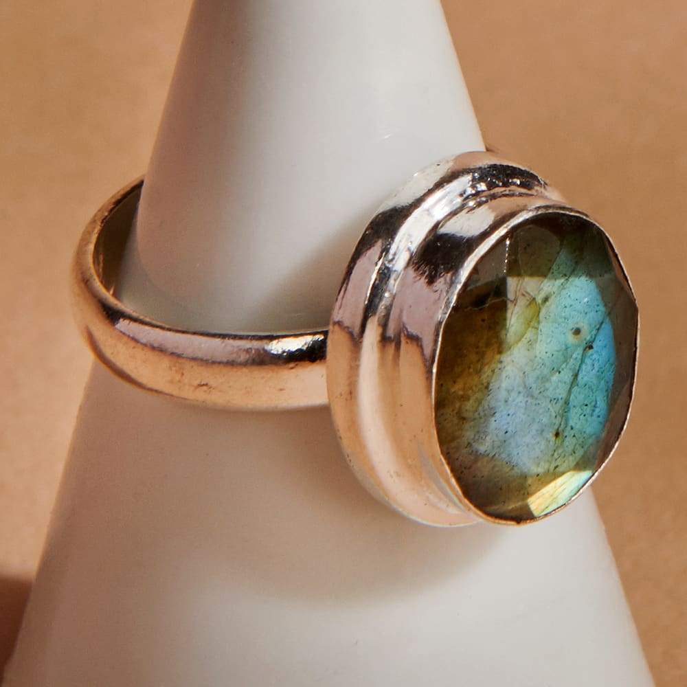 Rings Natural Blue Labradorite Gemstone 925 Sterling Silver Ring Fashion Handmade Jewelry Gift - by NativeFineJewelry