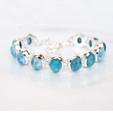 bracelets Natural Blue Larimar Bracelet 925 Sterling Silver Gemstone Handmade Jewelry - by Adorable Craft