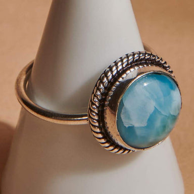 Rings Natural Blue Larimar Gemstone 925 Sterling Silver Ring Fashion Handmade Jewelry Gift - by NativeFineJewelry