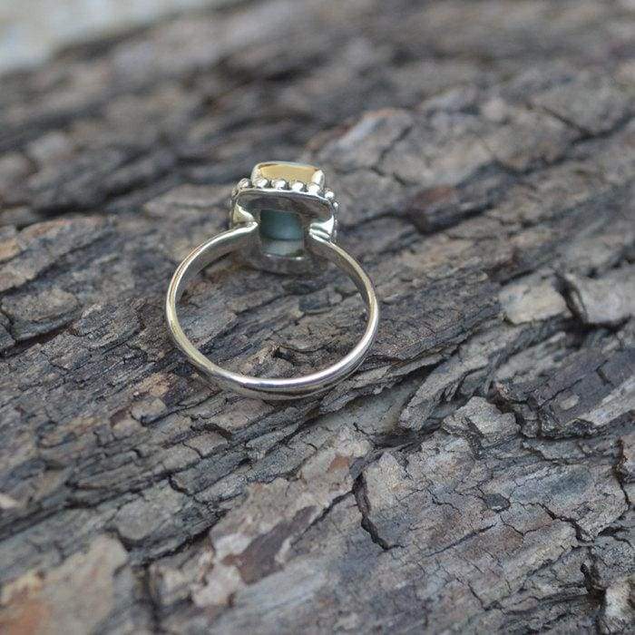 Natural Blue Larimar Gemstone 925 Sterling Silver Ring Pectolite 22K Yellow Gold Filled Rose