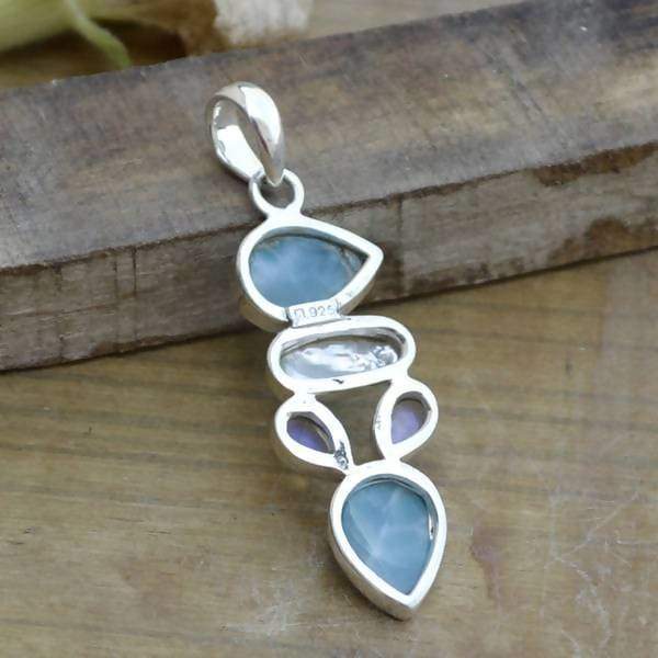Necklaces Natural Blue Larimar pendant - Fresh Water Pearl Rainbow Moonstone 925 Sterling Silver Pendant Jewelry - Designer necklace