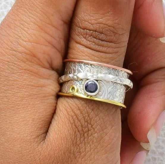 rings Natural Blue Sapphire 925 Sterling Silver Spinner Ring,Handmade Jewelry For Women - by InishaCreation
