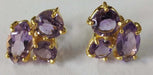 Earrings Natural Brazil Amethyst Round & Marquees Sterling Silver 18crt Gold Plated Studs - by TJ GEMS