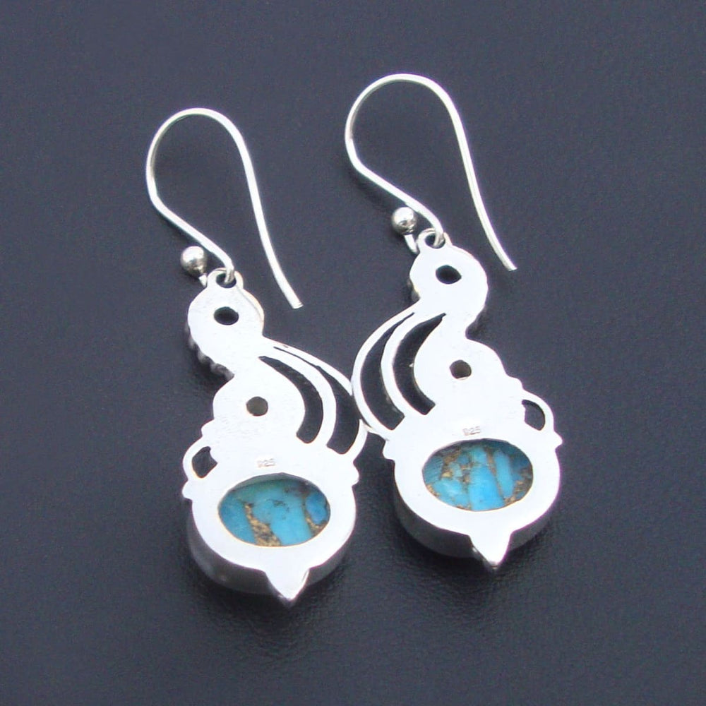 earrings Natural Copper Turquoise Citrine stone 925 Sterling Silver Dangle Earrings -Blue oval Earrings- Boho -Handmade Jewellery - by 