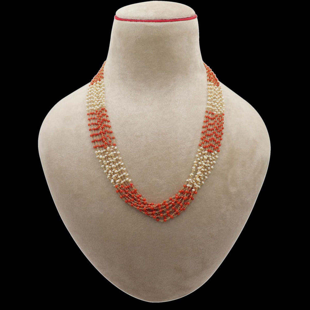 Natural Coral / Pearl Necklace Jewelry Red Stone in 925 Sterling Silver Handmade Indian Bollywood Jewelry - by Vidita Jewels