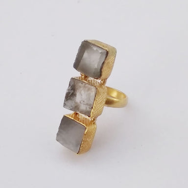 Natural Raw Crystal Quartz Gemstone Statement Ring - By Krti Handicrafts