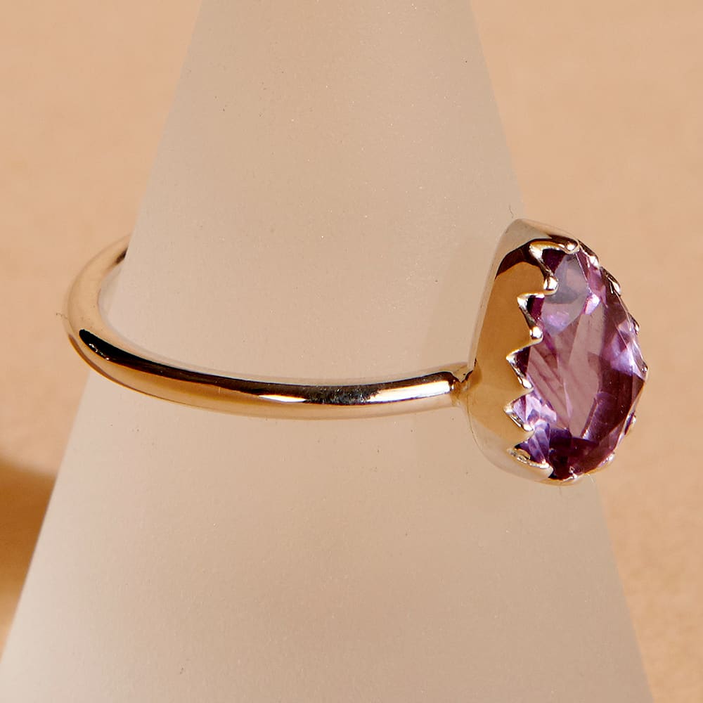 Rings Natural Deep Purple Amethyst Pear Cut Stone Ring Sterling Silver Zig Zag Teardrop February Birthstone Handmade Jewelry - by 