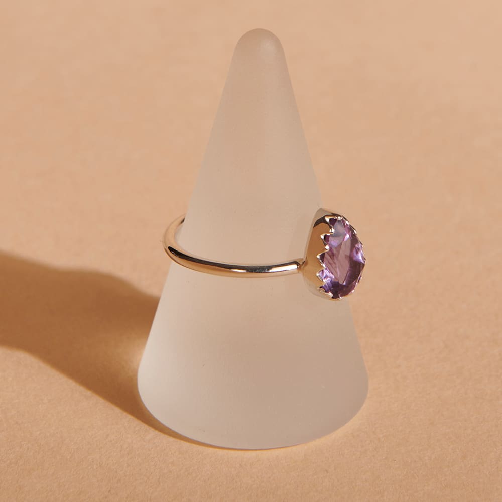 Rings Natural Deep Purple Amethyst Pear Cut Stone Ring Sterling Silver Zig Zag Teardrop February Birthstone Handmade Jewelry - by 