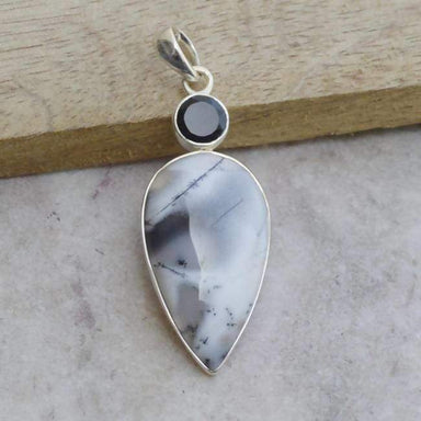 Necklaces Natural Dendritic Opal Black Onyx Gemstone Pendant 925 Sterling Silver Jewelry Birthstone Gift Necklace Chain