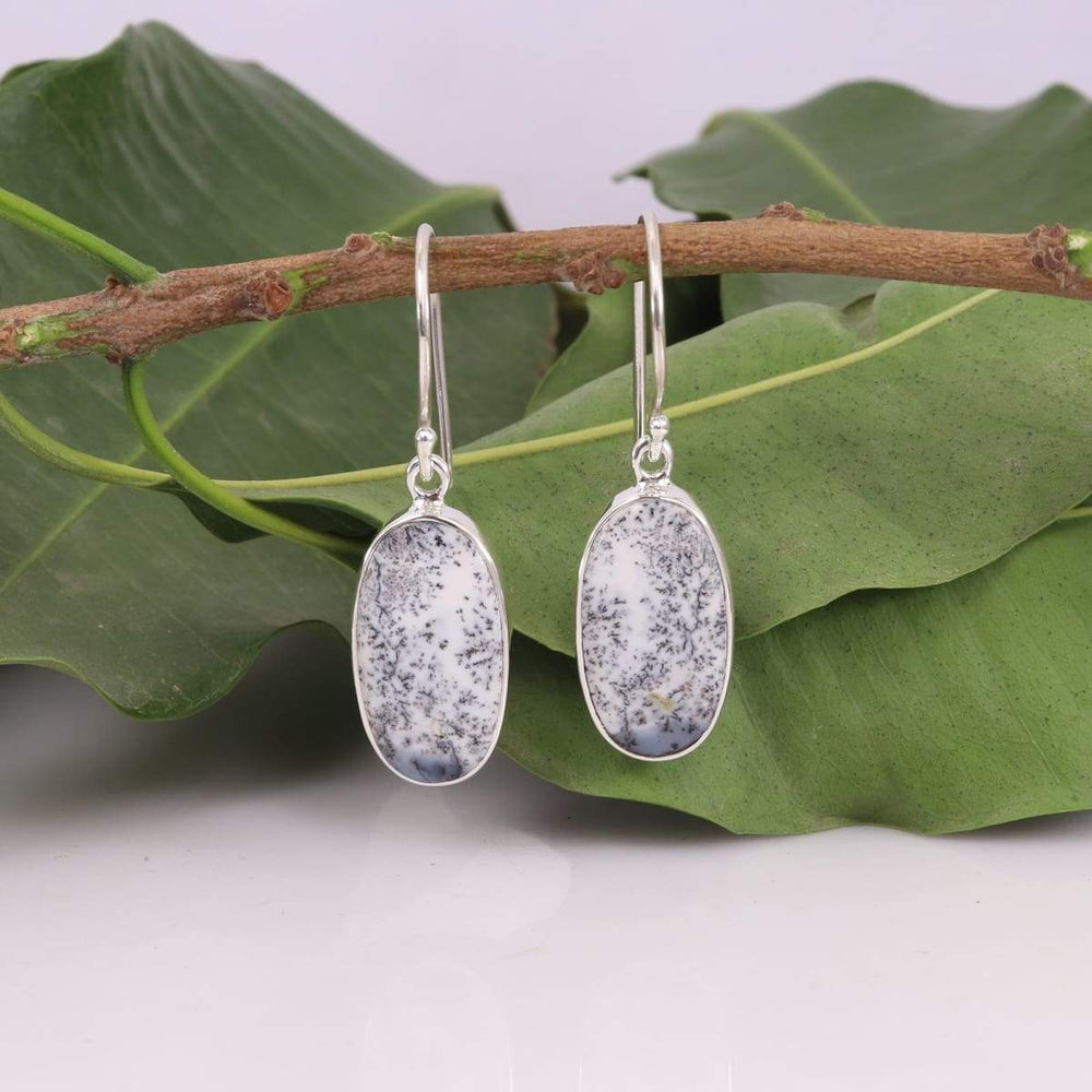 Natural Dendritic Opal Handmade 925 Solid Silver Earring 925 Sterling Silver