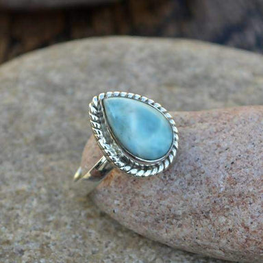 Rings Natural Dominican Larimar Gemstone Ring - 925 Sterling Silver and -Genuine -Dominican -Designer - by NativeFineJewelry