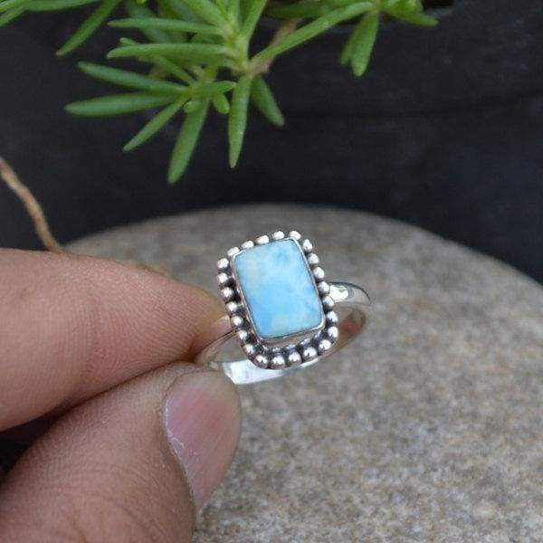 Rings Natural Dominican Larimar Ring 925 Sterling Silver