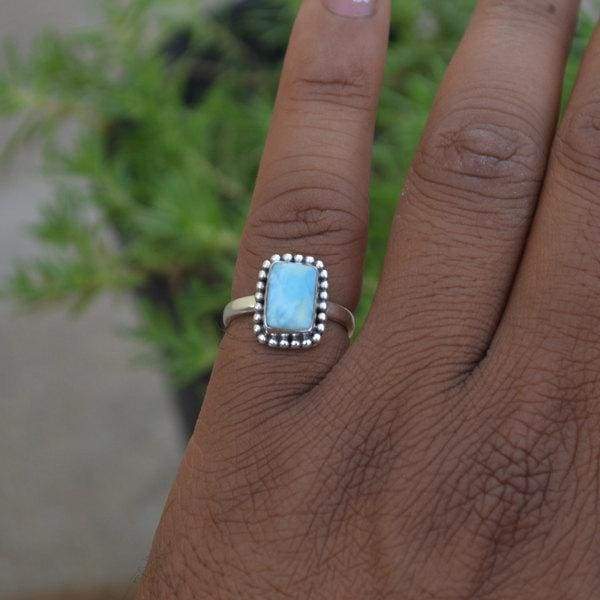 Rings Natural Dominican Larimar Ring 925 Sterling Silver