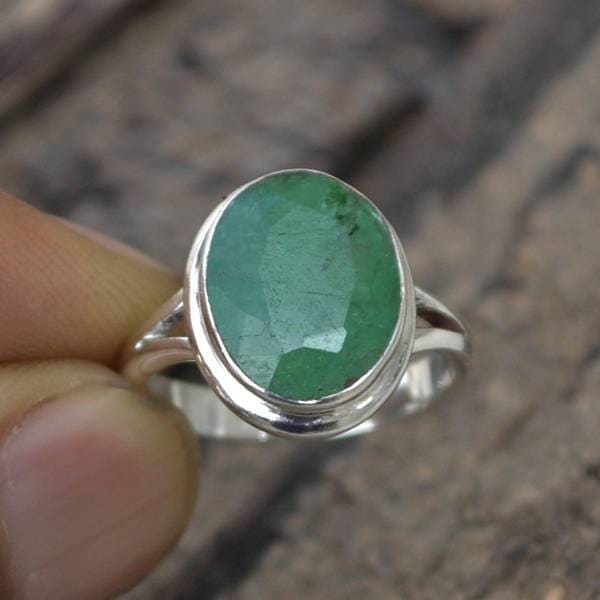 Rings Natural Emerald Gemstone 925 Sterling Silver Ring- May Birthstone Gift Ring