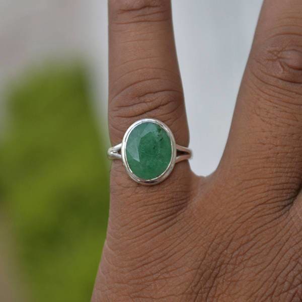 Rings Natural Emerald Gemstone 925 Sterling Silver Ring- May Birthstone Gift Ring