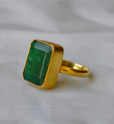 rings Natural Emerald Gemstone 925 Sterling Silver Yellow Gold Ring Green May Birthstone Gift for Her - by InishaCreation