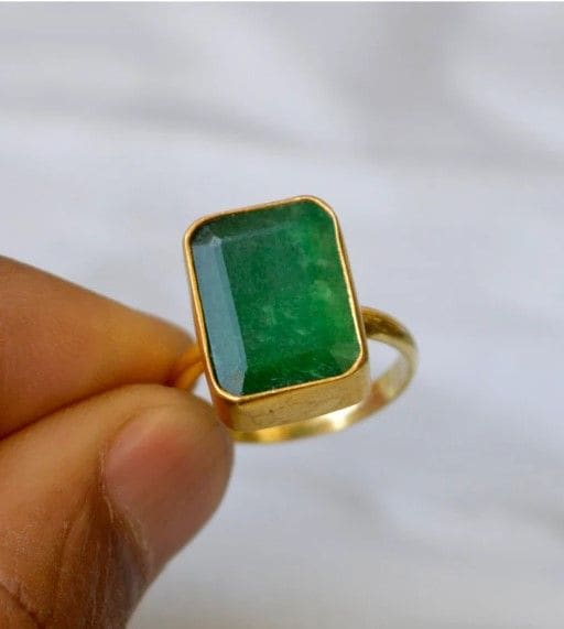rings Natural Emerald Gemstone 925 Sterling Silver Yellow Gold Ring Green May Birthstone Gift for Her - by InishaCreation