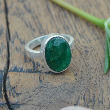 Rings Natural Emerald Gemstone Ring - 925 Sterling Silver