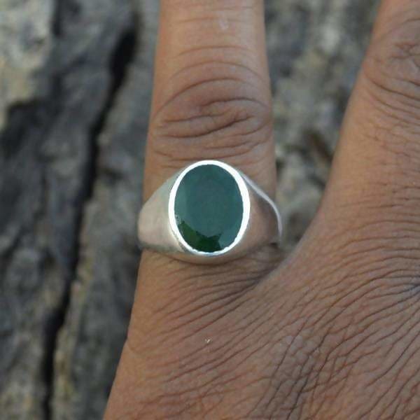 rings Natural Emerald Gemstone Ring May Birthstone Handmade Men’s Gift Zodiac 925 Sterling Silver For Him - by NativeFineJewelry