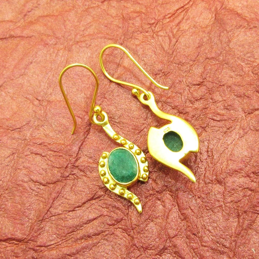 earrings Natural Emerald Handmade 925 Solid Sterling Silver Dangle Earrings Wedding Jewellery For Christmas Gift Gold plated Earring Oval 