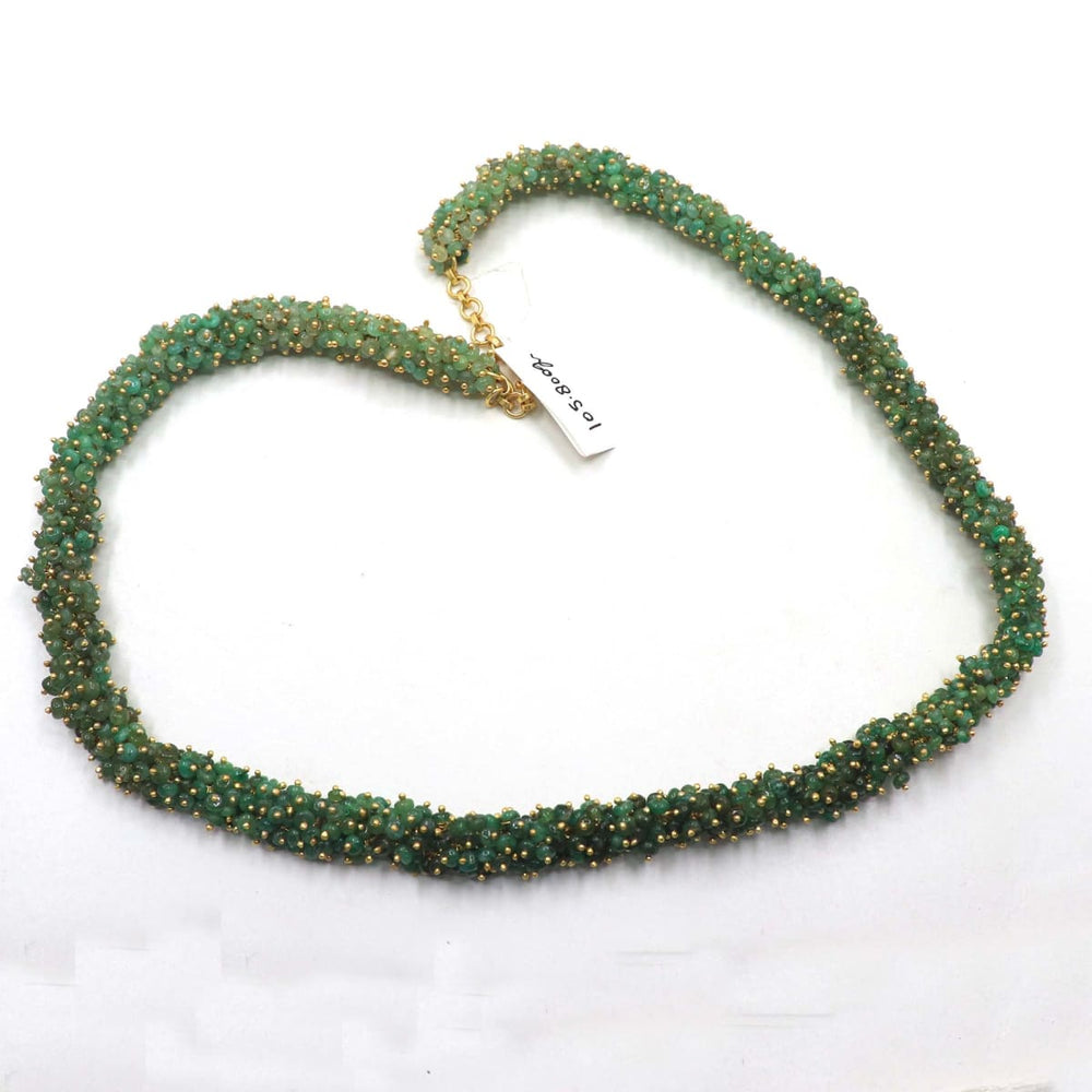 Vidita Jewels Natural Emerald Silver Beads Necklace Set