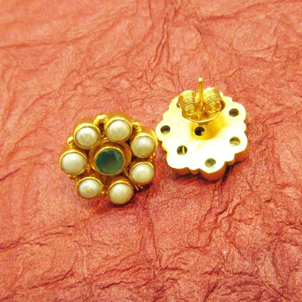 earrings Natural Emerald Pearl stud earring Handmade 925 Solid Sterling Silver Stud Earrings Wedding Jewellery For Christmas Gift - by 
