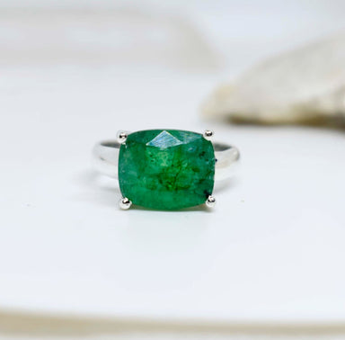Natural Emerald Ring Faceted Gemstone 925 Sterling Silver Hand Crafted Women’s Gift Statement Jewelry - By Jaipur Art Jewels