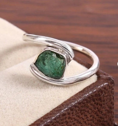 rings Natural Emerald Raw Rough 925 Sterling Silver Ring May Birthstone,Gift for Her - by InishaCreation