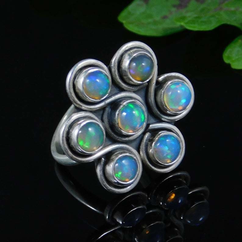 Natural Ethiopian Opal Ring-925 Solid Silver Ring-Welo Fire Round Ring-Women Handmade Ring-Statement Ring-October Birthstone Ring - by 