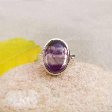 Natural Fluorite Oval Ring Gemstone Gift Multi Color Sterling Silver - by Finesilverstudio Jewelry