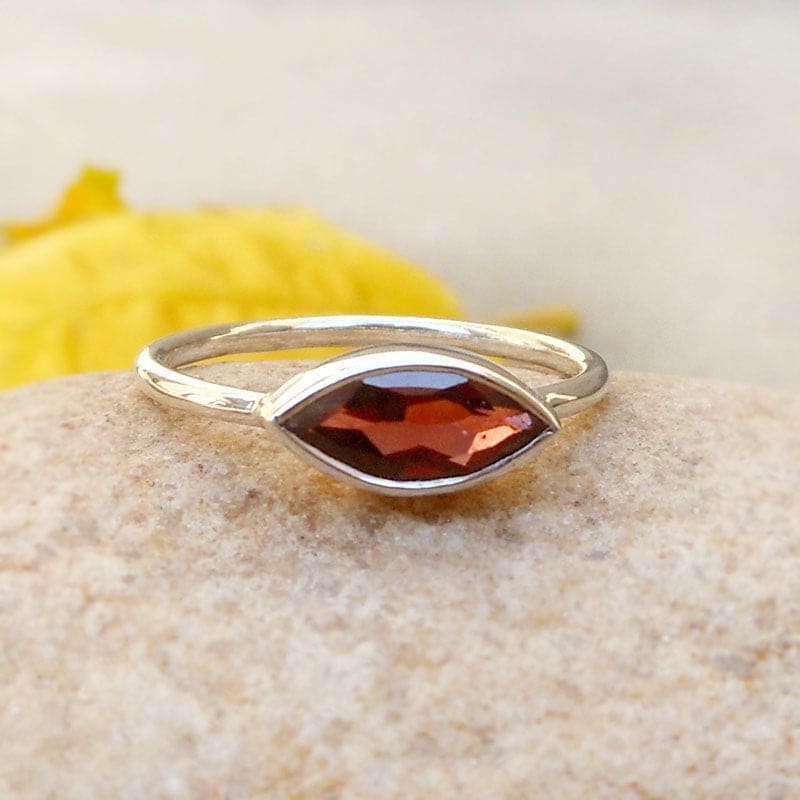 rings Natural Red Garnet Marquise Cut Ring Birthstone Minimalist - 5.5 by Finesilverstudio Jewelry
