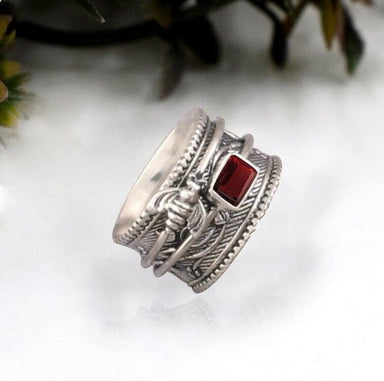 Natural Red Garnet Spinner 925 Sterling Silver Ring Handmade Honey Bee Meditation Jewelry Gift for her - by Inishacreation