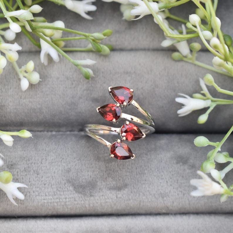 rings Natural Garnet Sterling Silver Wrap Ring,Engagement Gift,Anniversary Gift - by InishaCreation