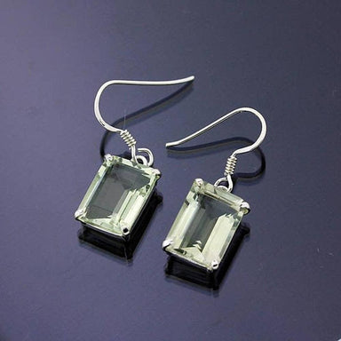 Natural Green Amethyst Drop Earrings 925 Sterling Silver (Prasiolite) Prong Set Rectangle - by GIRIVAR CREATIONS