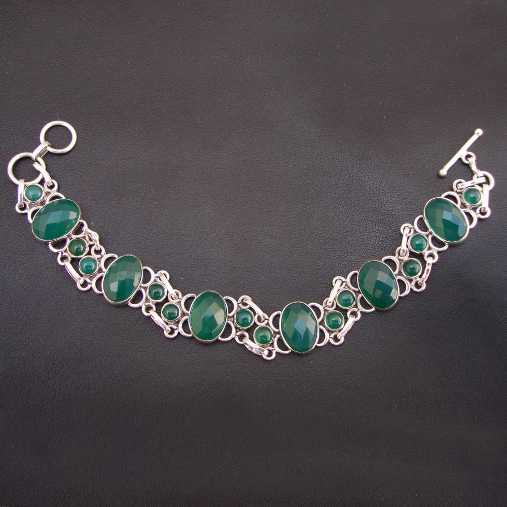bracelets Natural Green Onyx chain bracelet Oval Faceted stone 925 Sterling Silver Handmade link Bracelet for unisex Christmas gift - by 