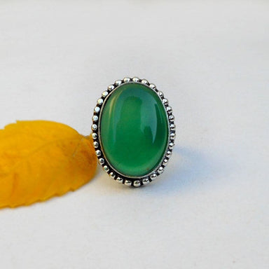 Natural Green Onyx Ring Boho 925 Sterling Silver December Birthstone Dainty Oval Statement Jewelry - by Finesilverstudio