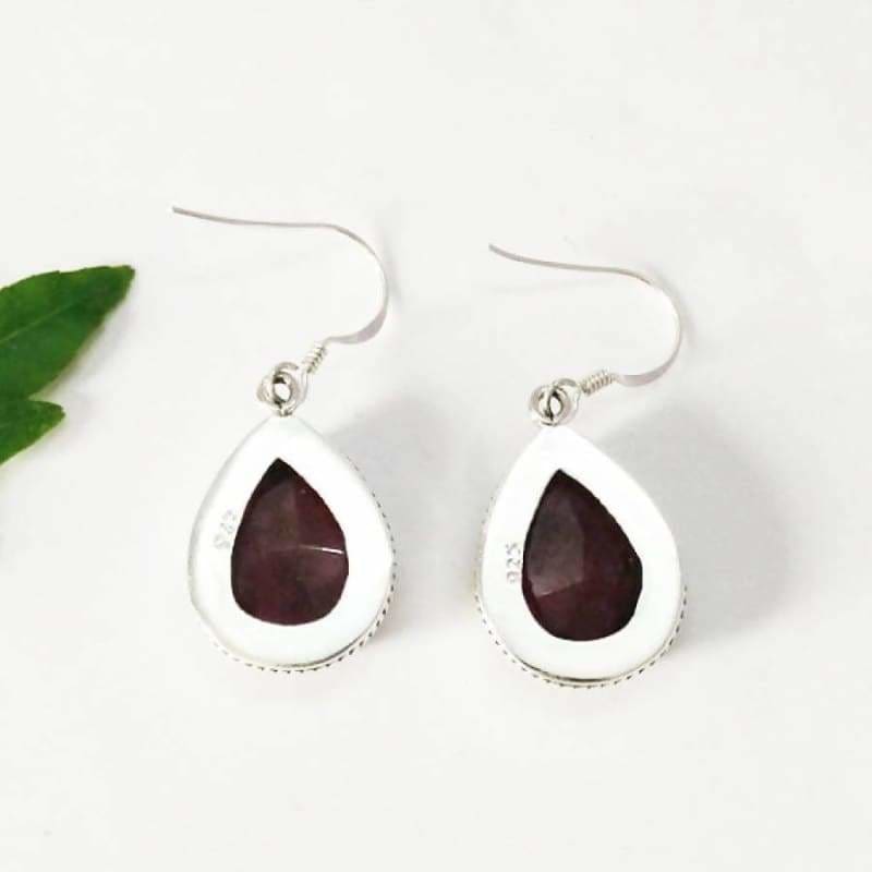 Earrings Amazing NATURAL INDIAN RUBY Gemstone Birthstone 925 Sterling Silver Fashion Handmade Dangle Gift