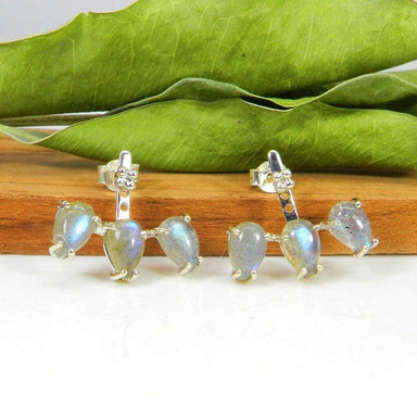 Earrings Natural Labradorite 925 Sterling Silver Stud Gemstone Earring Jewelry