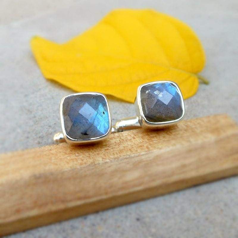 Accessories Natural Labradorite Cushion Shape Cufflinks sterling silver cufflink Faceted Gift for him Father Gifts