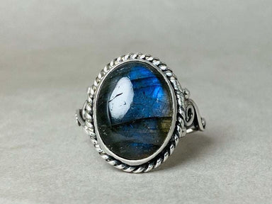 rings Natural Labradorite Ring 925 Sterling Silver Jewelry Boho Bohemian Dainty Rings - by Heaven