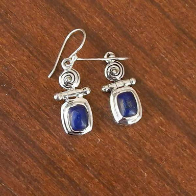 Earrings Natural Lapis Lazuli Cabochon Blue Gemstone 925 Sterling Silver Statement Solid Dangle