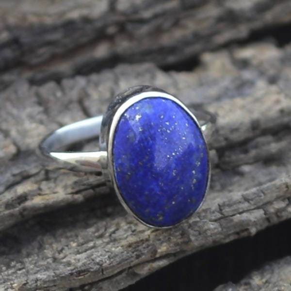 rings Natural Lapis Lazuli Gemstone Ring Oval Cab 925 Sterling Silver January Birthstone Bezel Set Artisan Gift Jewelry Nickel Free - by 