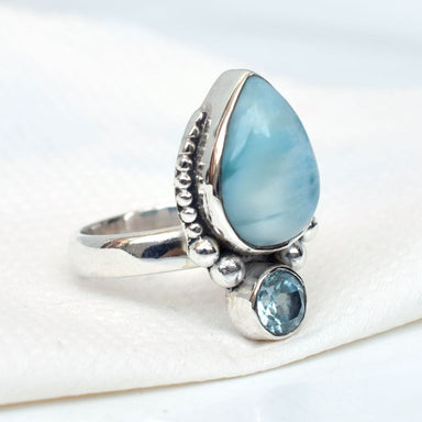 Natural Larimar 925 Sterling Silver Ring Handmade Jewelry Gift for her - by Adorable Craft