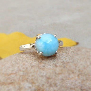 Rings Natural Larimar Ring Blue Stone Jewelry Silver Prong Gemstone stacking